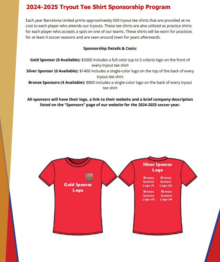 Tryout Tee Shirt Sponsorship Program